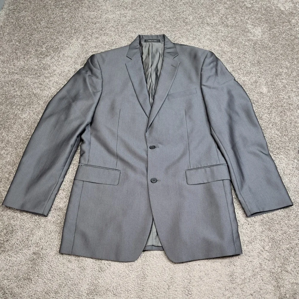 Calvin Klein Mens 2 Piece Suit 38L 30x32 Sharkskin Gray Herringbone Blazer Pant